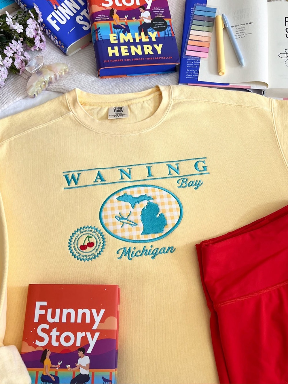 Yellow "Waning Bay Michigan" Graphic Sweatshirt - Emily Henry
